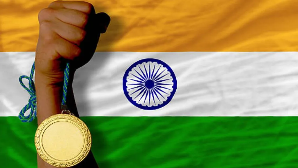 Indian flag with Olympic medal 