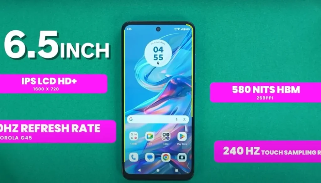 Moto G45 5G display size and features 